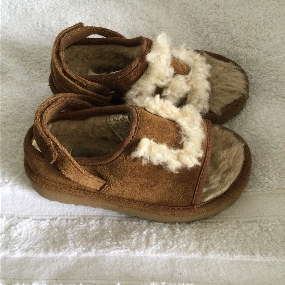 Ugg Australia slingback sandals chestnut fuzzy toddler slippers size 9 US/8 UK